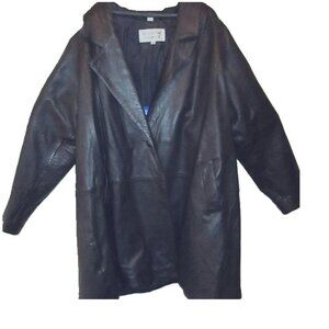 Black Leather A-Line Jacket/Coat Unstructured Shoulders Size 14 Short